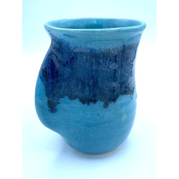 Blue Drip Glaze Pottery Hand Warmer Mug Signed Artist Neher - Picture 4 of 7